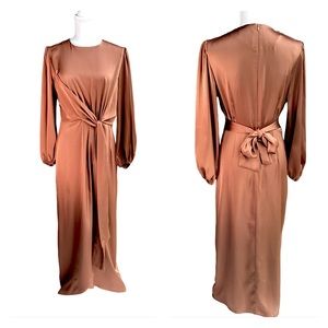 NWOT Pinup Art Long Sleeve Satin Maxi Gown. B25